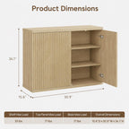 Modern Fluted Sideboard Cabinet, Light Oak Minimalist Buffet, 3 Storage Boxes