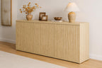 Modern Fluted Sideboard Cabinet, Light Oak Minimalist Buffet, 3 Storage Boxes