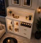Wine Bar Cabinet with LED Light & Charging Station, Home Coffee Bar Cabinet with Wine Rack and Glass Holder
