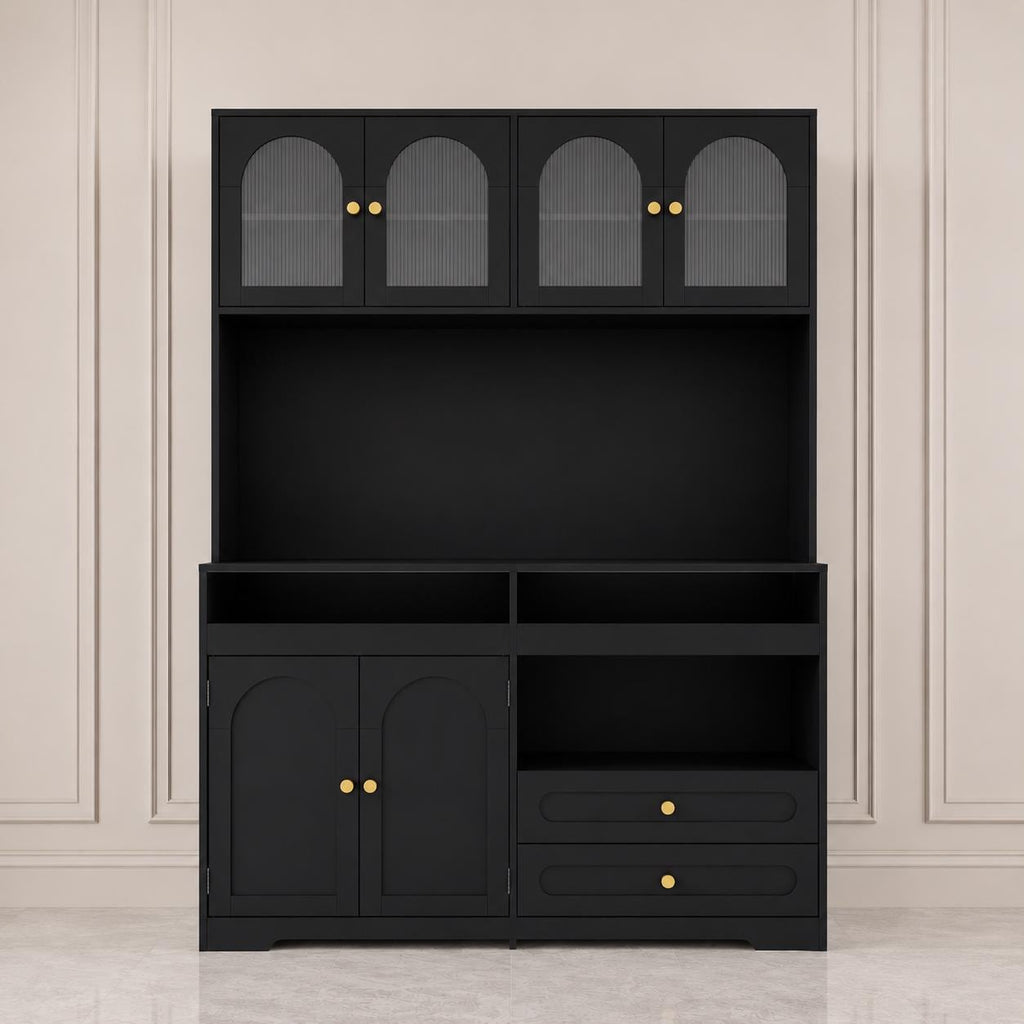 Modern Farmhouse Coffee Bar & Wine Cabinet with LED Lights  Charging Station