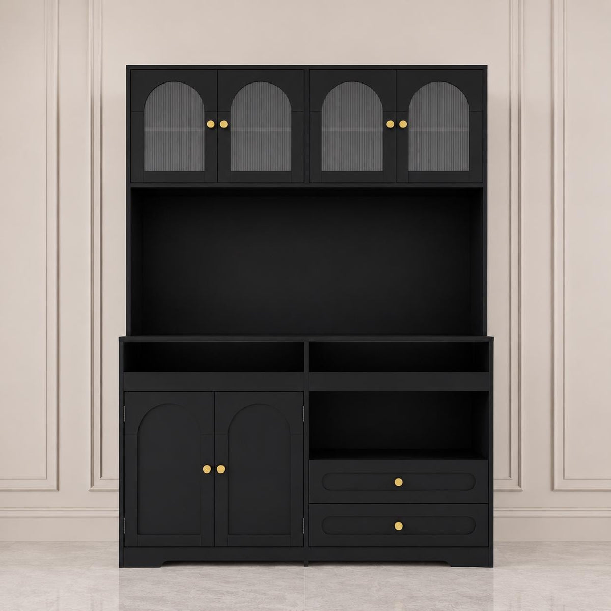 Modern Farmhouse Coffee Bar & Wine Cabinet with LED Lights  Charging Station