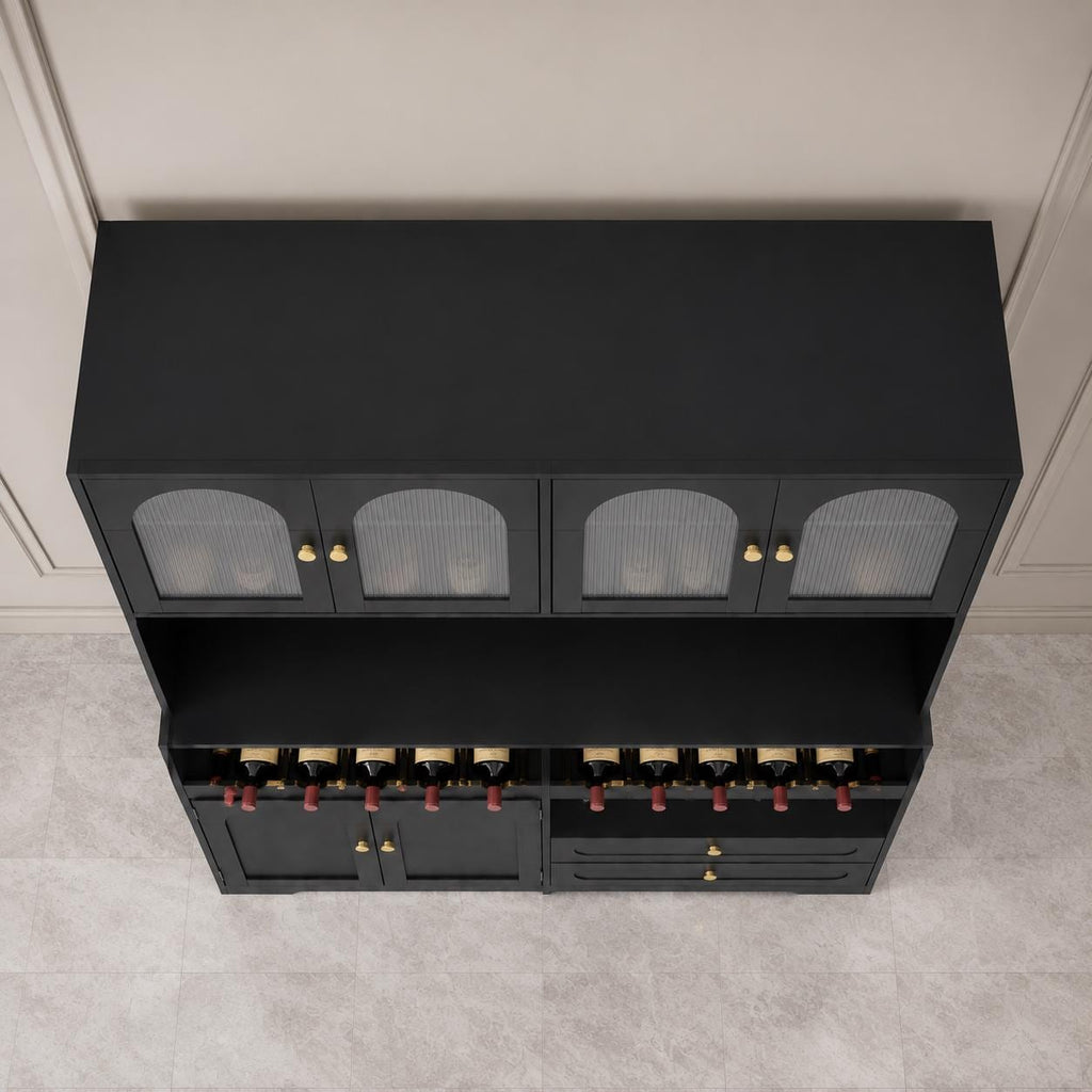 Modern Farmhouse Coffee Bar & Wine Cabinet with LED Lights  Charging Station