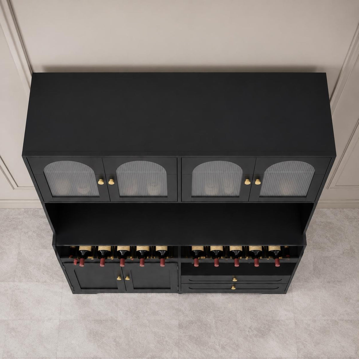 Modern Farmhouse Coffee Bar & Wine Cabinet with LED Lights  Charging Station