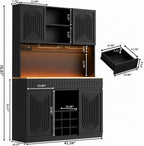 Modern Fluted Wine Bar Cabinet with RGB LED Lights, Charging Station, Wine Rack
