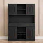Modern Fluted Wine Bar Cabinet with RGB LED Lights, Charging Station, Wine Rack