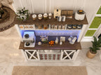 63" Farmhouse Coffee Bar Cabinet with LED Lights & Sliding Barn Doors