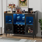 Modern Wine Bar Cabinet with LED Lights & Charging Station – Black Storage Console
