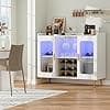 Modern Wine Bar Cabinet with LED Lights & Charging Station – Black Storage Console