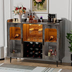 Modern Wine Bar Cabinet with LED Lights & Charging Station – Black Storage Console