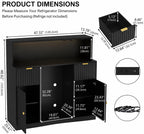 Modern Fluted Wine Cabinet with Fridge Space, LED, Charging Station, Black Coffee Bar