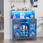 Modern Coffee Bar Cabinet with Mini Fridge Space, LED Wine Bar Storage Drawers