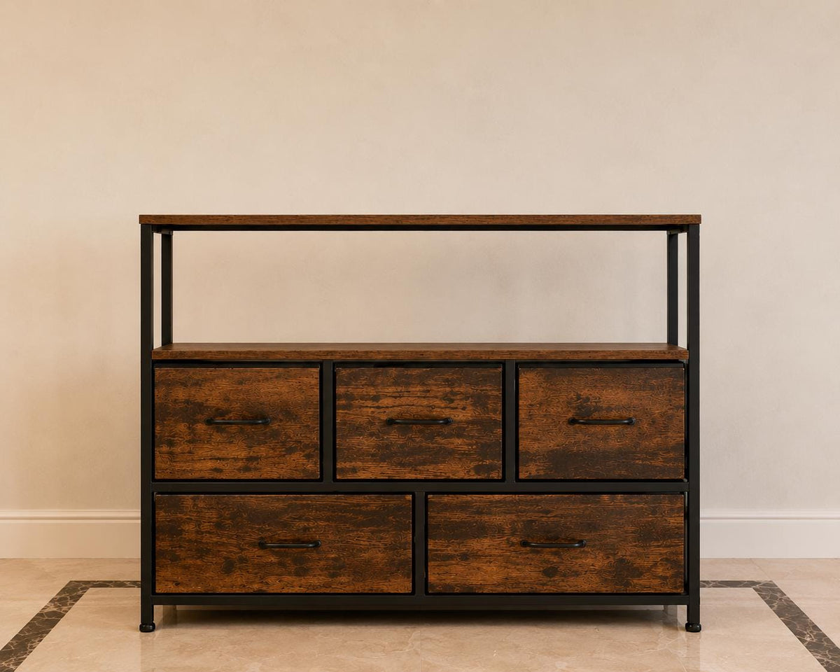 TV Stand Dresser with 5 Fabric Drawers – Modern Storage Console for Bedroom & Living Room