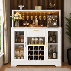 Modern Black Bar Cabinet with LED Lights, Wine Rack, Glass Holder, Storage Sideboard