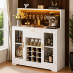 Modern Black Bar Cabinet with LED Lights, Wine Rack, Glass Holder, Storage Sideboard