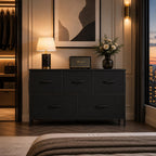 Rustic 5-Drawer Fabric Dresser, Farmhouse Storage Cabinet with Wooden Top