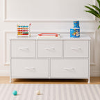 Rustic 5-Drawer Fabric Dresser, Farmhouse Storage Cabinet with Wooden Top