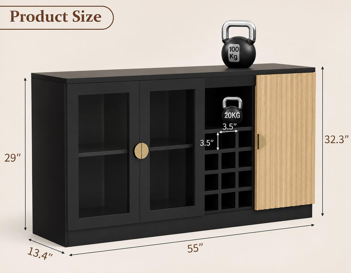 Modern LED Wine Bar Cabinet with Glass Doors & Storage