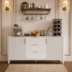 Modern Fluted Sideboard Cabinet, Mid-Century Wood Storage Buffet