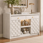 Modern Buffet Cabinet with Charging Station, LED Lights & Pull-Out Storage Shelf