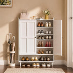 Farmhouse White Shoe Storage Cabinet, 6-Tier Entryway Organizer, Adjustable Shelves