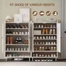 Farmhouse White Shoe Storage Cabinet, 6-Tier Entryway Organizer, Adjustable Shelves