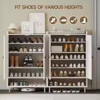 Farmhouse White Shoe Storage Cabinet, 6-Tier Entryway Organizer, Adjustable Shelves