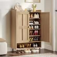 Farmhouse White Shoe Storage Cabinet, 6-Tier Entryway Organizer, Adjustable Shelves
