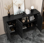 Modern Black Sideboard Cabinet, Handleless Fluted Storage Buffet, Dining Entryway Furniture