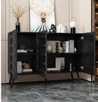 Modern Black Sideboard Cabinet, Handleless Fluted Storage Buffet, Dining Entryway Furniture