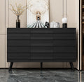 Modern Black Sideboard Cabinet, Handleless Fluted Storage Buffet, Dining Entryway Furniture
