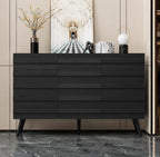 Modern Black Sideboard Cabinet, Handleless Fluted Storage Buffet, Dining Entryway Furniture