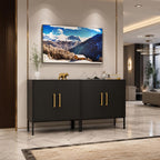 Modern Black Sideboard Buffet Cabinet with Gold Handles & Storage