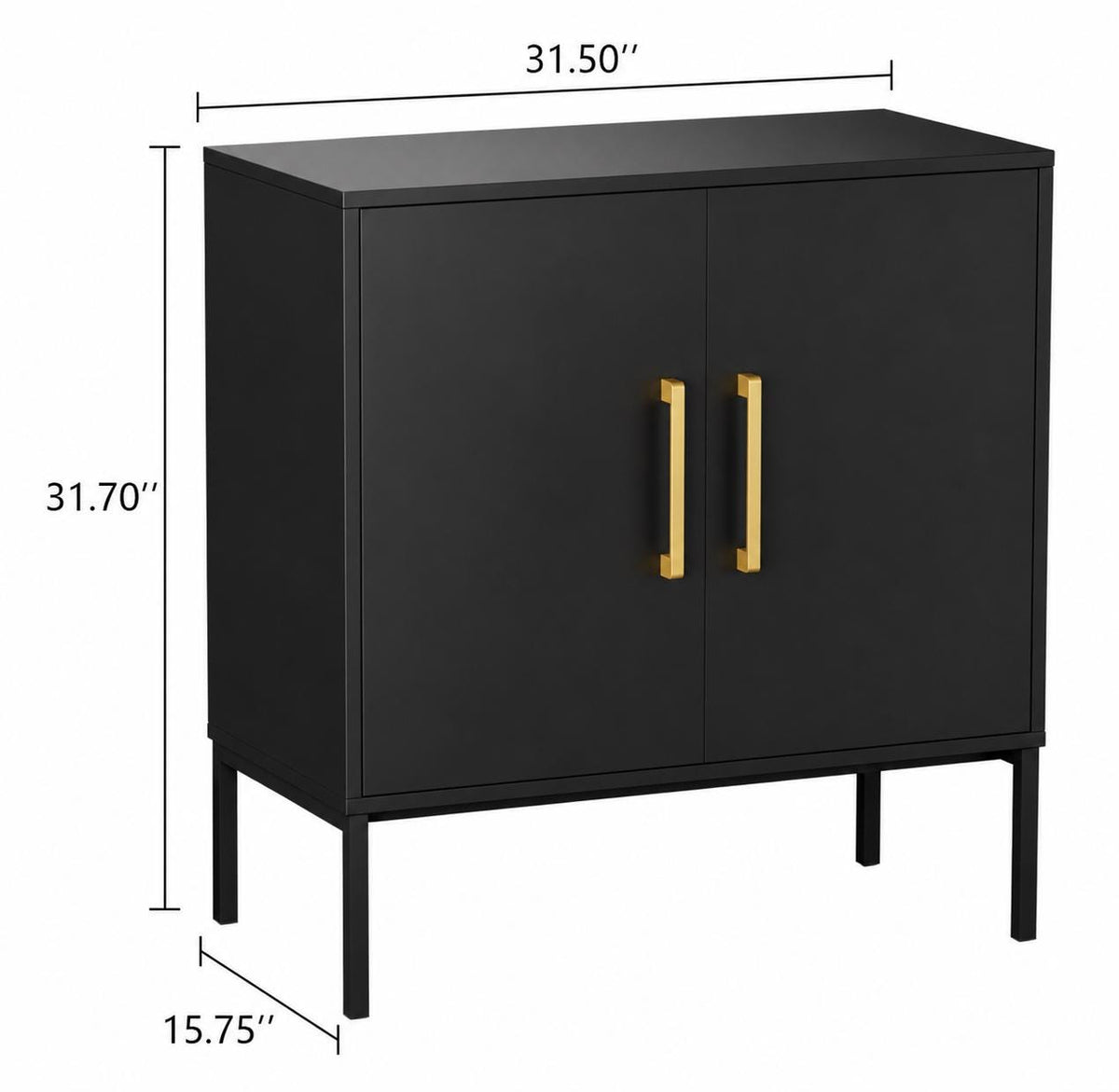 Modern Black Sideboard Buffet Cabinet with Gold Handles & Storage