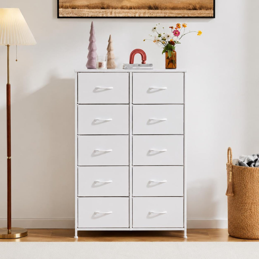 JHK Bedside Table For Bedroom With 10 Fabric Drawers