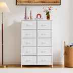JHK Bedside Table For Bedroom With 10 Fabric Drawers