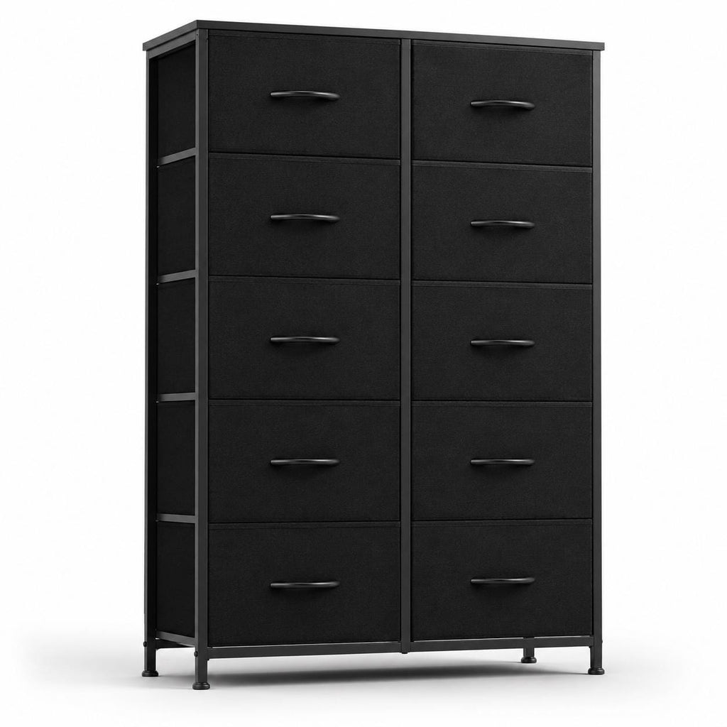 JHK Bedside Table For Bedroom With 10 Fabric Drawers
