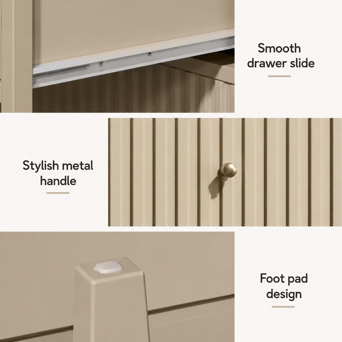 Modern Beige Fluted 6 Drawer Dresser – Water-Resistant Chest Organizer