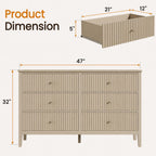 Modern Beige Fluted 6 Drawer Dresser – Water-Resistant Chest Organizer