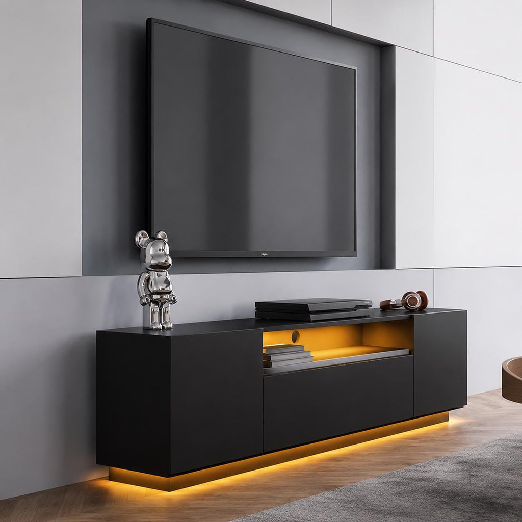 Galaxhero 65 Inch TV Stand with LED Lights Modern Entertainment Center with Storage Cabinet Black TV Console for Living Room