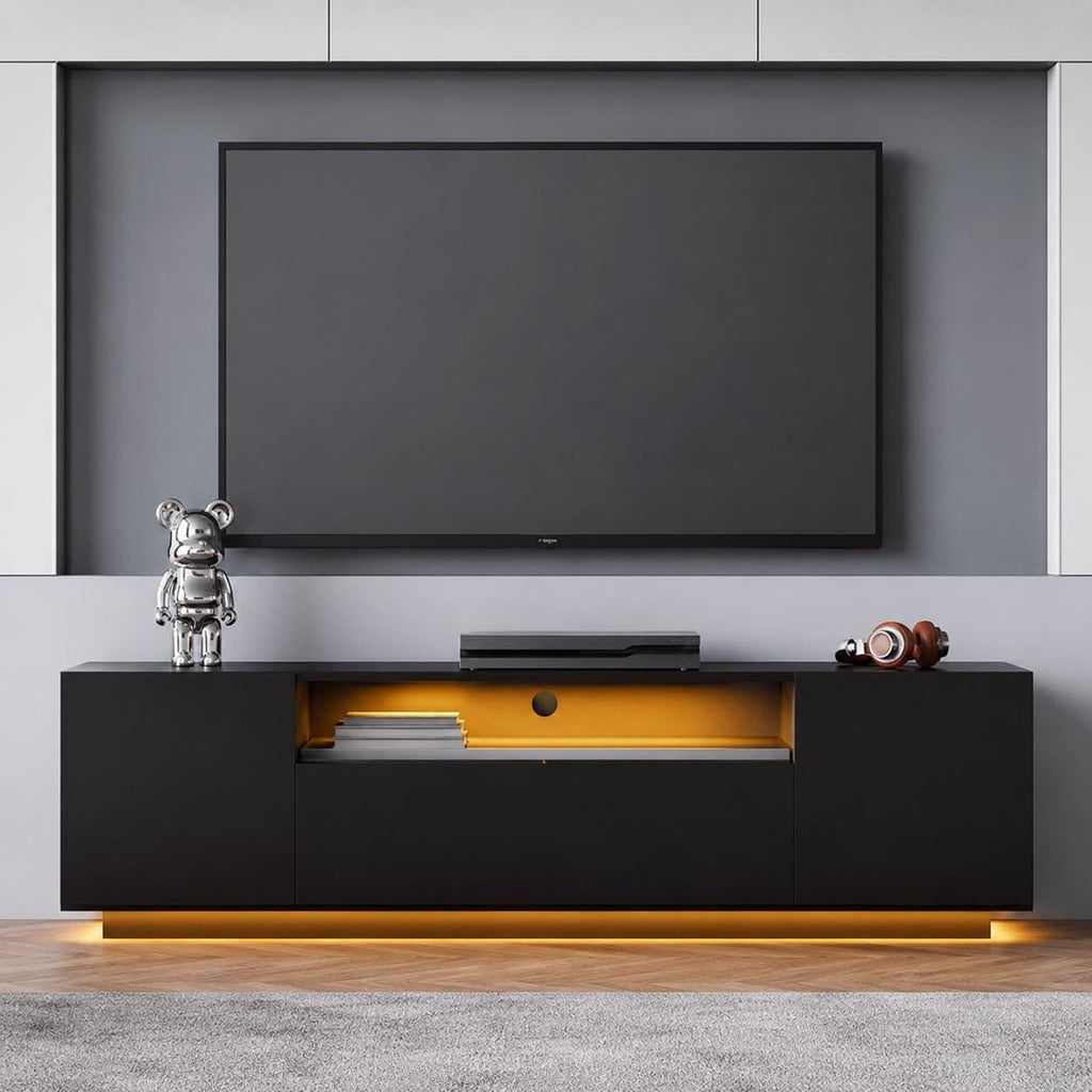 Galaxhero 65 Inch TV Stand with LED Lights Modern Entertainment Center with Storage Cabinet Black TV Console for Living Room