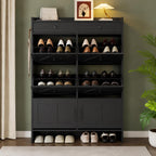 Modern 6-Tier Shoe Cabinet with 2 Drawers – Black Entryway Organizer Storage