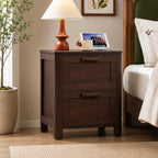 Farmhouse Nightstand with Charging Station, 2 Drawer Bedside Table
