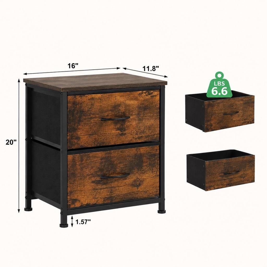 Rustic Modern Nightstand, 2 Drawer Wooden Bedside Table, Farmhouse Storage Cabinet