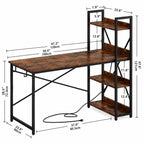 Modern Industrial Computer Desk with Power Outlet & Reversible Storage Shelves