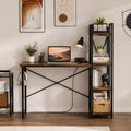 Modern Industrial Computer Desk with Power Outlet & Reversible Storage Shelves