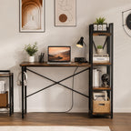 Modern Industrial Computer Desk with Power Outlet & Reversible Storage Shelves