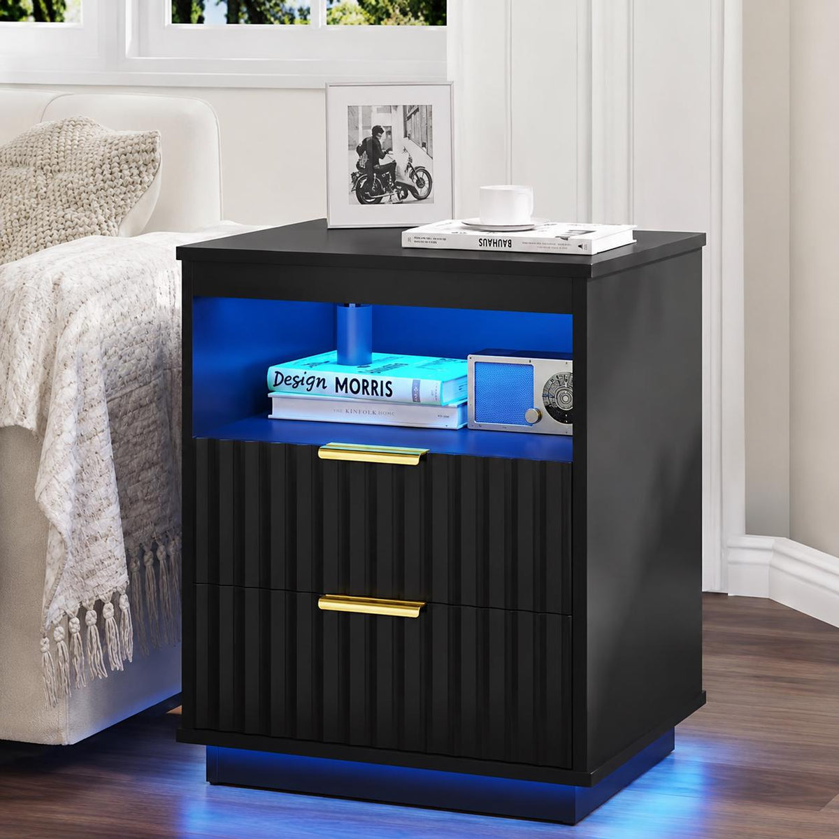 Smart LED Light Bedside Table with Charging Station