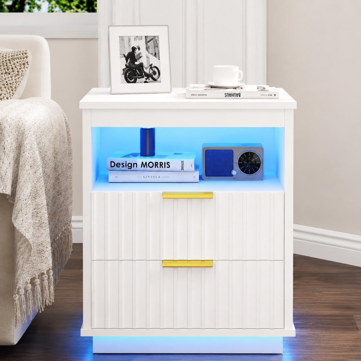 Smart LED Light Bedside Table with Charging Station