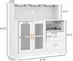 Modern Wine Bar Cabinet with LED Lights, Glass Doors, Wine Rack & Storage Drawers