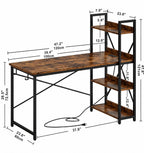 Industrial Computer Desk with Shelves and USB Charging Station